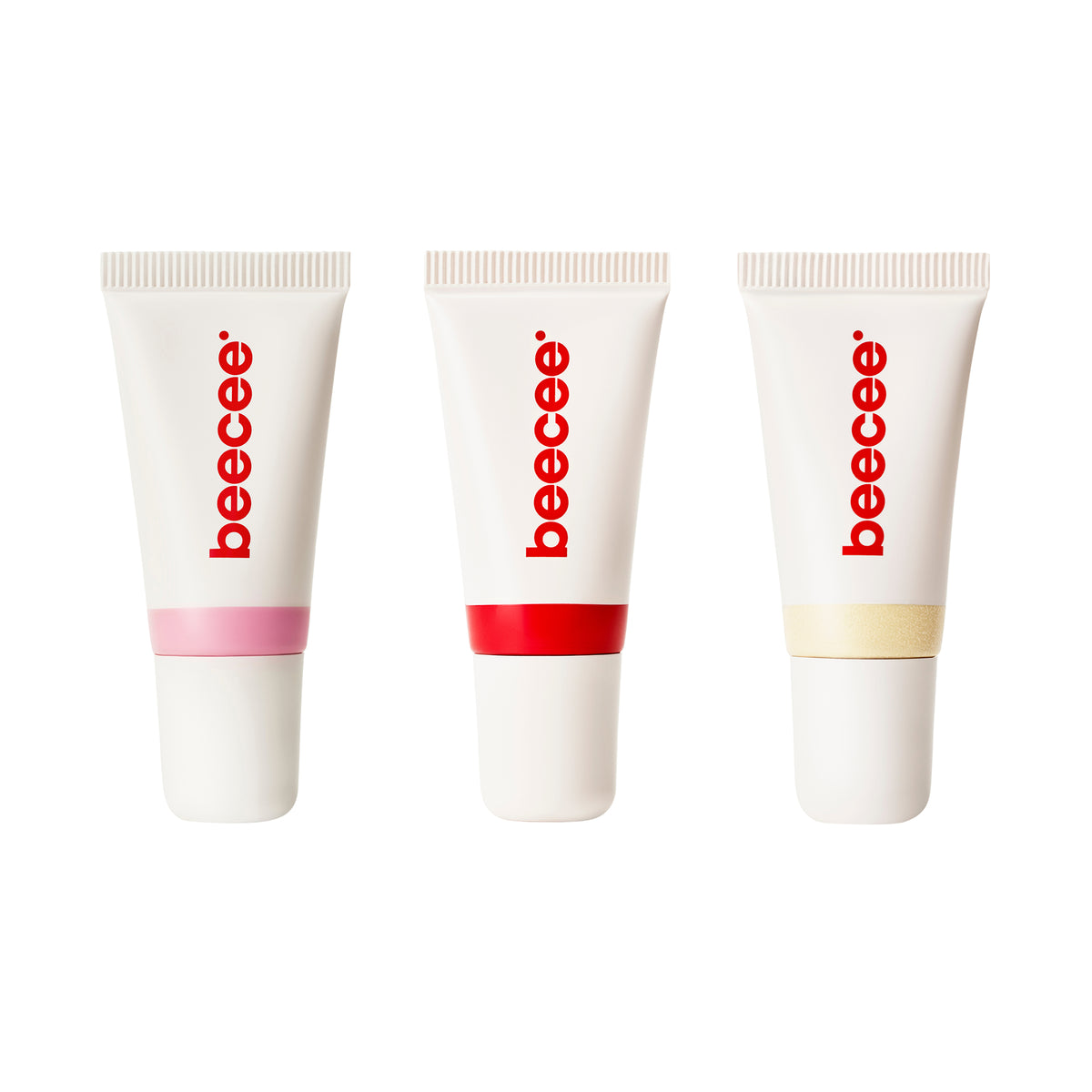Three Jelly Gloss squeeze tubes, white with pink, red and pale gold shade bands