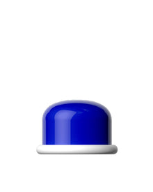 A glossy blue dome-shaped cap or cover with a white cylindrical base, shown on a plain white background.